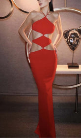 HalterNeck Cutout Maxi Dress In Red